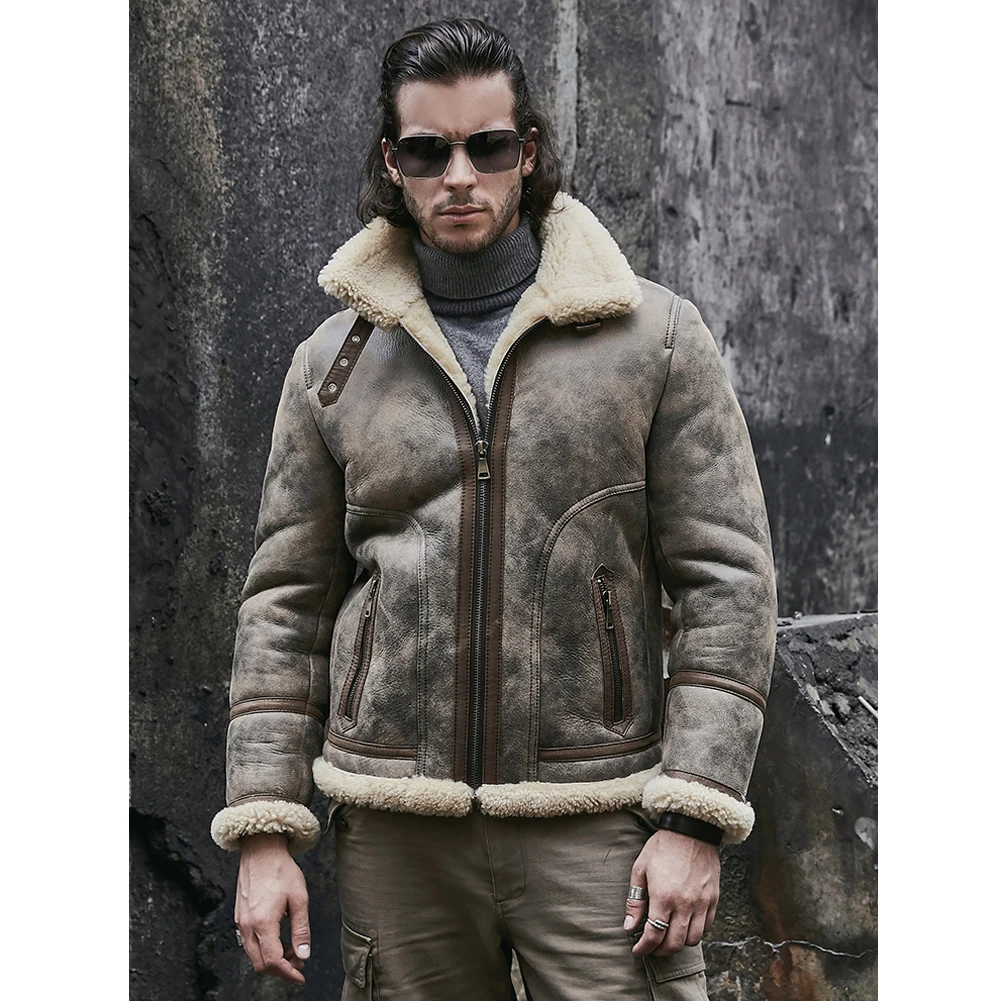 Shearling Coat Mens B3 Bomber Jacket Sheepskin Coat Leather