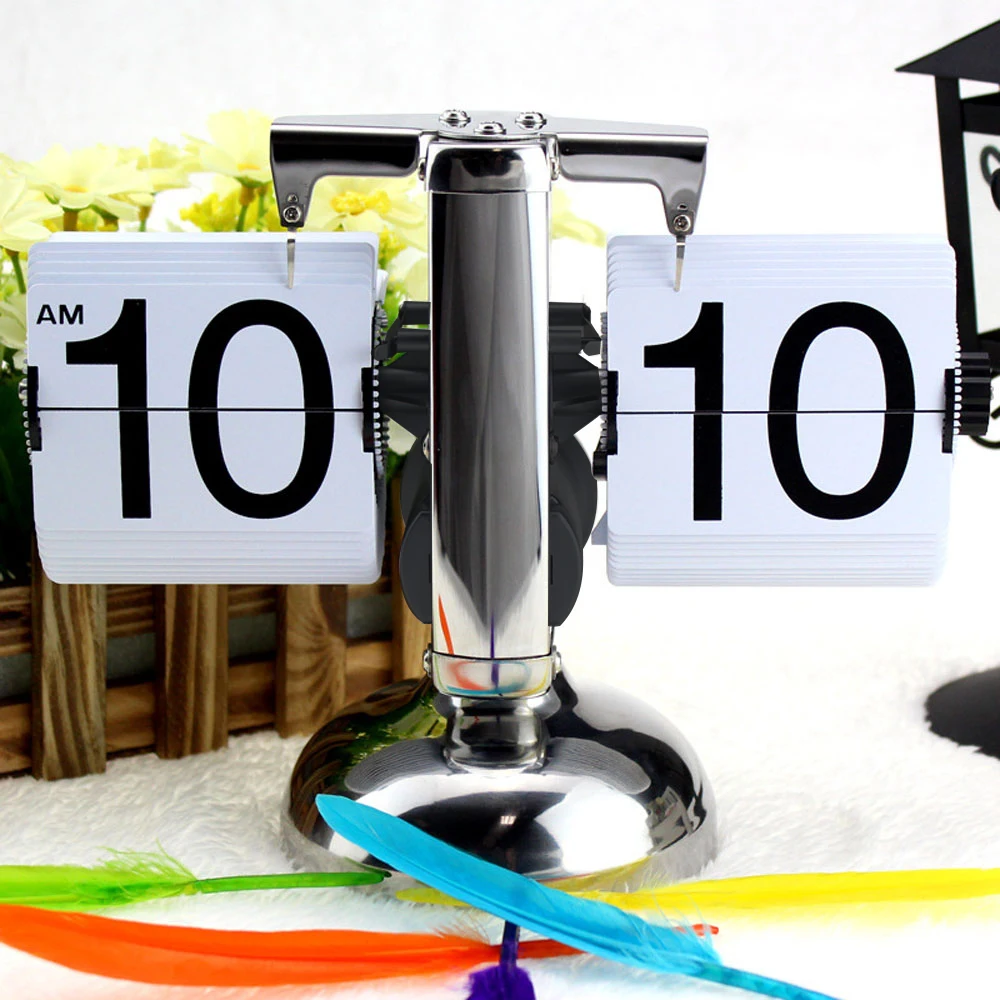 Retro Scale Table Clock Retro Flip Over Clock Stainless Steel Flip Internal Gear Operated Quartz Office Decor Electric Clocks flipping clock retro desk clock