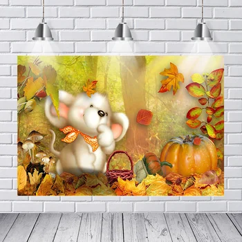 

Golden Autumn Photography Background Little Mouse Forest Foraging Baby Birthday Banner Vinyl Photo Backdrop