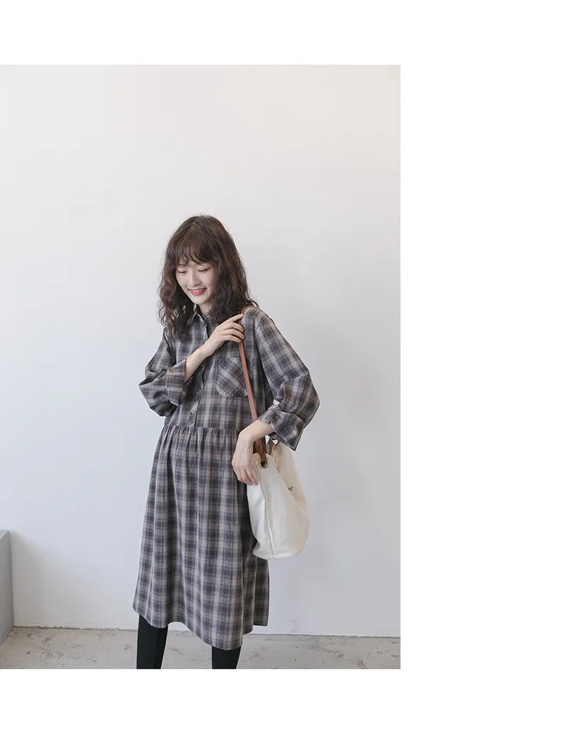 Осенние платья для беременных Vestido, элегантное платье с длинными рукавами, клетчатая рубашка для беременных, свободная модная блузка, одежда, Топ