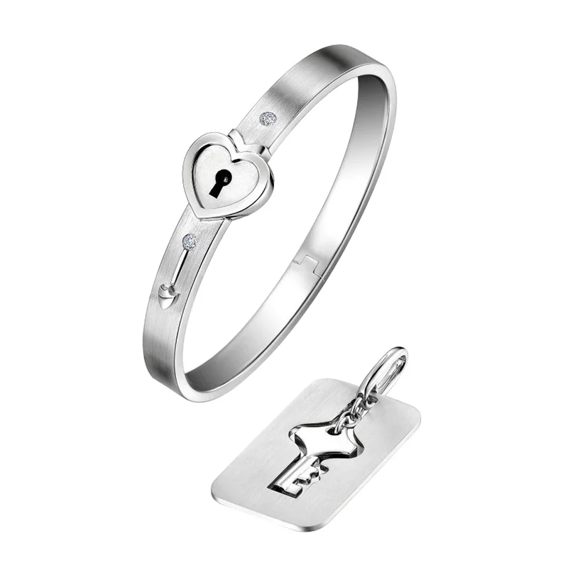 Fashion Concentric Lock Key Bracelet Necklace Unisex Titanium Steel Jewelry Bracelets Necklaces Couple Set | Украшения и