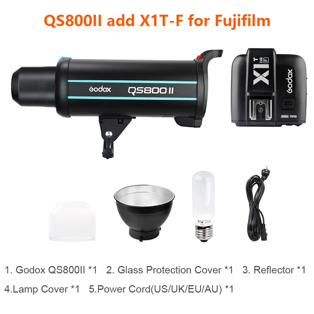 Профессиональный студийный стробоскоп Godox QS800II 800 Вт GN90 со встроенным 2,4G беспроводным передатчиком X system X1T обеспечивает творческую съемку - Цвет: add X1T-F for FUJI