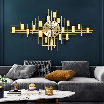 Reloj de Pared silencioso de diseño moderno para sala de estar, mecanismo de Metal de lujo, Reloj de Pared Digital, dorado grande, decoración para el hogar, BE50WC