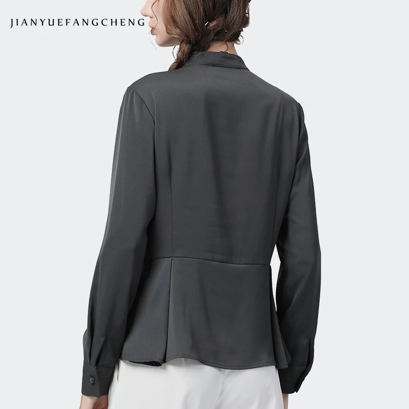 Fashion Women Square Neck Shirt Ruffles Long Sleeve Peplum Top Elegant Slim Solid Color 2020 Spring New Ladies Office Blouses 5
