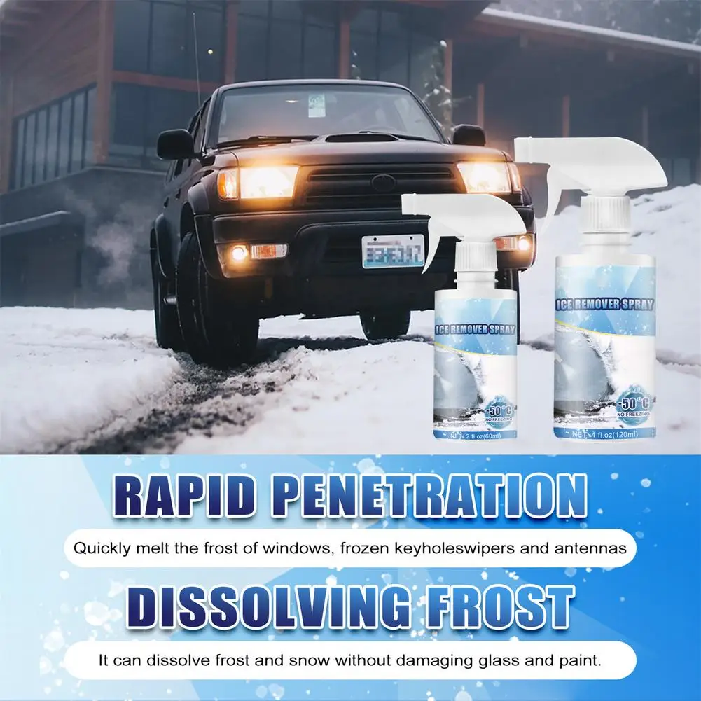 60ml/120m De Icer Spray Fast acting De icer Snow Melting Agent Portable