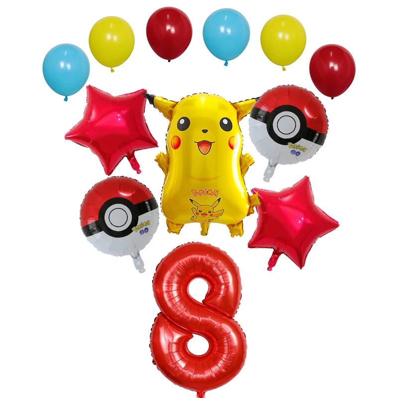 12pcs Cartoon Pokemon Pikachu Foil Balloons baby shower Birthday Party Decoration 30 inch Number Balloon Kids Toys Gift Globos