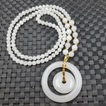 

Natural jade Xinjiang white jade safety buckle pendant quartzite jade gold silk jade sweater chain jade necklace