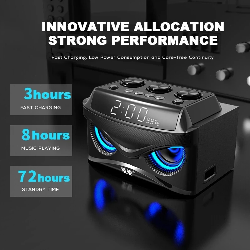 Bluetooth Speaker Computer Subwoofer LED Display Clock Portable Radio Outdoor Card U Disk Soundbox 3D Stereo Cool Lantern Audio