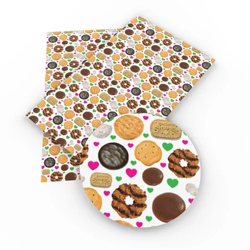 

20*34cm Cookies Printed Faux Synthetic Leather Fabric for Bows Vinil Textil DIY Handmade Materials Crafts,1Yc10190