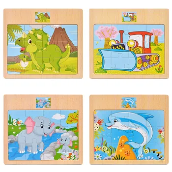 

12 Pcs Wooden Puzzle Toys Baby Cartoon Vehicle Learning Educational Toys for Children Gift for Boys Girls