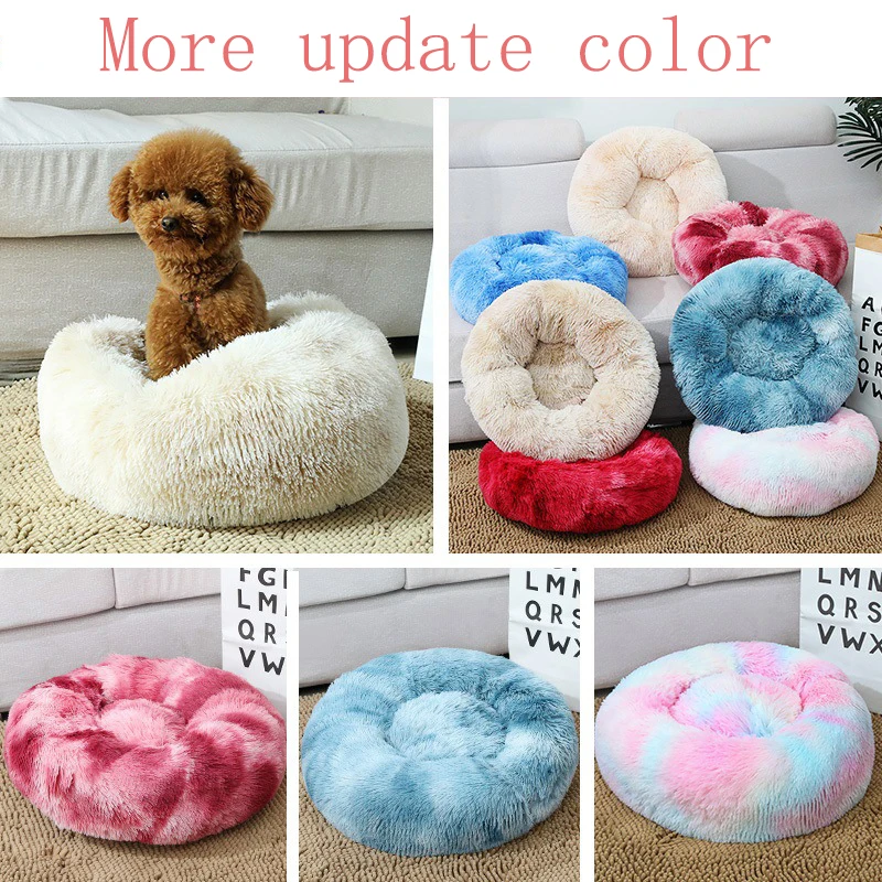 Round Cat bed Long Plush Super Soft Pet Bed House Cat Kennel Dog Cat Winter Warm
