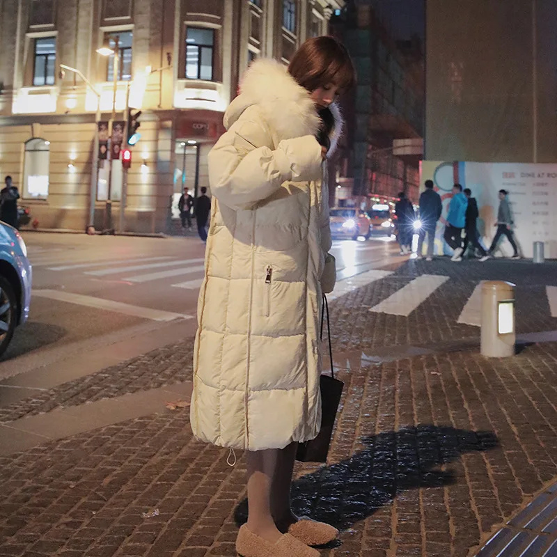 

2019 Winter New Style Korean-style Long Loose-Fit Slimming Thickening Large Fur Collar down Jacket Cotton-padded Clothes Women's