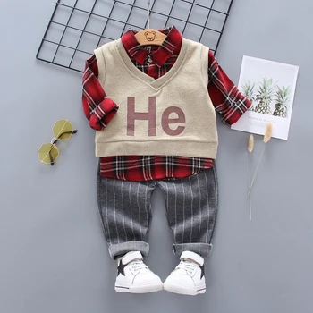 

3pcs/set Boys Girls Clothes For Baby Girls Vest+Plaid shirt+Pants Kids Sport Suit For Children Clothing