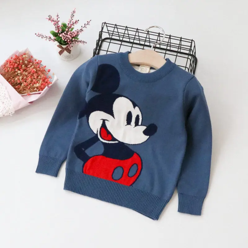 Свитер для маленьких мальчиков Детский свитер с вышивкой Микки из мультфильма зимняя двухслойная одежда вязаный свитер с Минни для девочек одежда для малышей