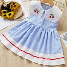 Bear leader/платье для девочек Новинка года; платье для маленьких девочек топ на бретелях с лацканами без рукавов; платье в полоску платье с вышивкой для девочек; От 2 до 6 лет