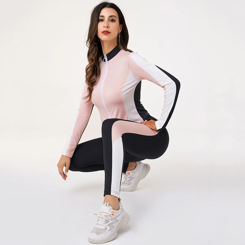 Spring Summer Women‘s sport suit fashion two pieces color patchwork