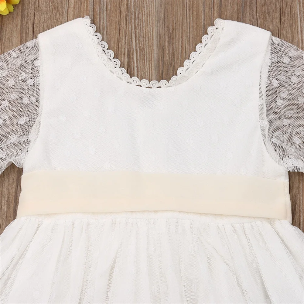 Dress for Girls Toddler Kids Girls Pretty White Lace Mesh Christening Baptism Party Wedding Princess Dress 1-6Y