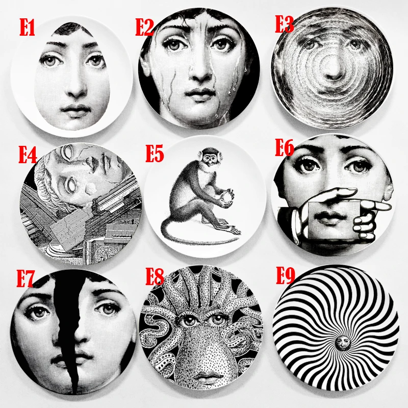 Rosenthal Piero fornasetti тарелки черно-белые иллюстрации подвесные блюда образец комнаты/дома/отеля Декор Кавальери лицо Керамические ремесла