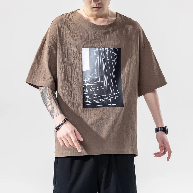 

Summer New Plus Size Men's Printed Cotton Linen Short Sleeve Flax T-shirt Graphic Tees Mens Workout Shirts Casual Streetwear