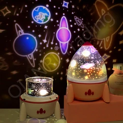 Creative LED Rocket Starry Sky Projector Lamp USB Rotating Remote Control Music Light Bedroom Atmosphere Light Birthday Gift New