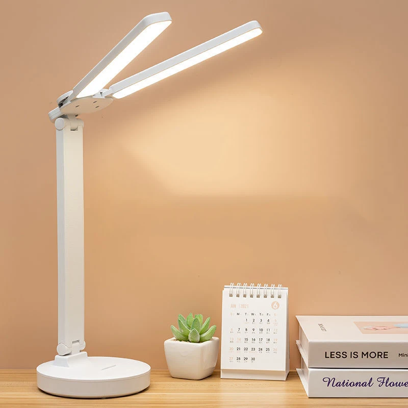 

Светодиодная настольная лампа с двойной головкой, складной настольный светильник с сенсорной регулируемой яркостью и защитой детей, светильник для чтения для кабинета, лампа для спальни с USB-зарядкой