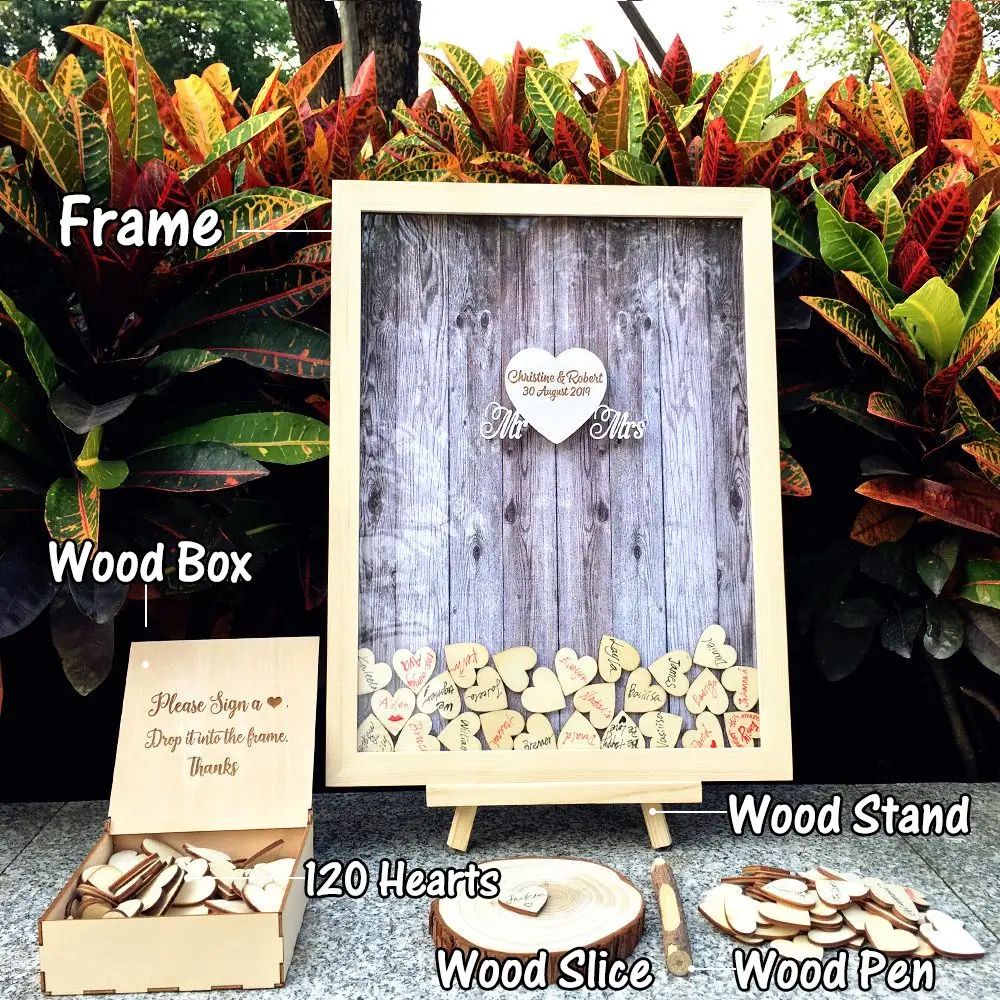 Wedding Guest Book Personalized Wedding Decoration Rustic Sweet Wedding Guestbook 120pcs Small Wood Hearts