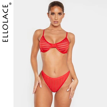 

Ellolace Transparent Bra Lingerie Set Women Sexy Bra and party set Striped Underwire Lingerie See Through Bra Set Wholesale
