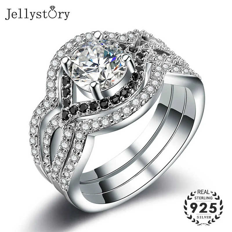 Jellystory, классические ювелирные изделия из серебра 925 пробы, 3 в 1, кольцо с 8 мм, Круглый Циркон, обсидиан, драгоценные камни для мужчин и женщин, Подарок на юбилей, вечерние