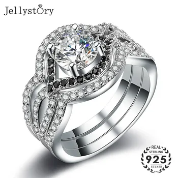 

Jellystory Classic 925 Silver Jewelry 3 in 1 Ring with 8mm Round Zircon Obsidian Gemstones for men women Anniversary party Gift