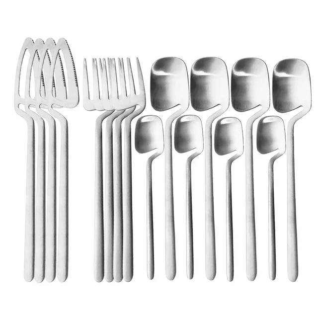 16pcs Black Dinnerware Sets Kitchen Decor Spoon Fork Knife Tableware Set Matte Gold Cutlery Ice Cream Desserts Soup Coffee Use_voghion.com