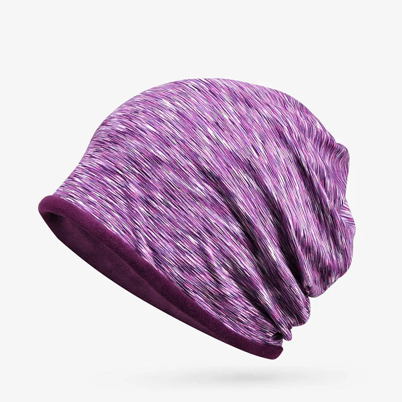 Цветные полосатые мужские шапки, Осень-зима, тонкие бархатные теплые шапки, модные уличные Непродуваемые шапки, женские шапки двойного назначения - Цвет: Фиолетовый