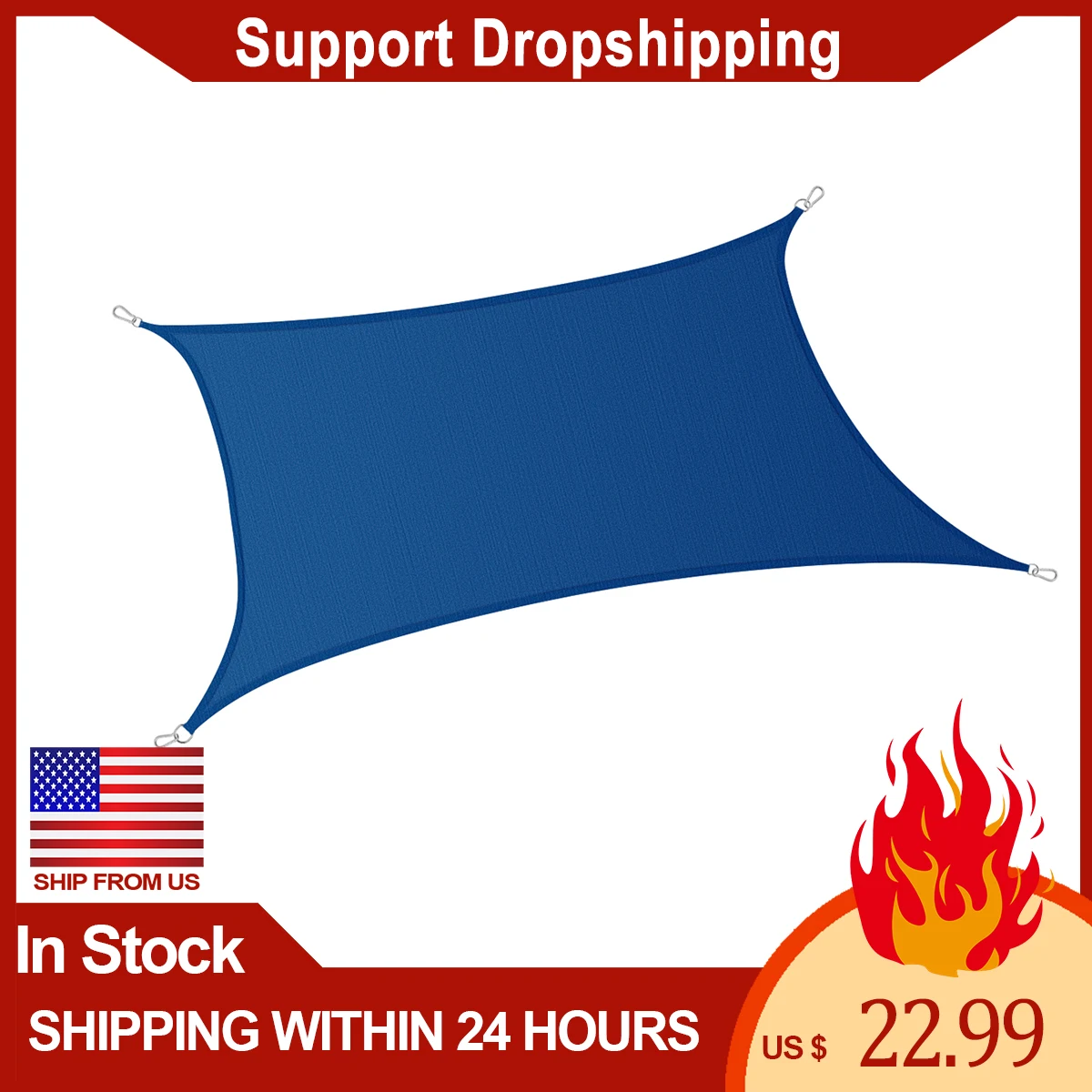 

3x4M Blue Quadrilateral Sun Shade Sail Canopy Waterproof UV Block for Patio and Outdoor