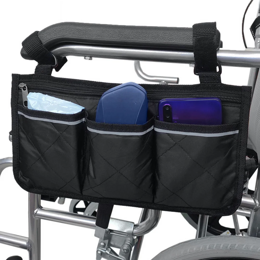Кресло-коляска Боковая Сумка подлокотник сумка-Органайзер с несколькими карманами сумка для хранения со светоотражающей полоской Универсальная коляска бортовой ресивер