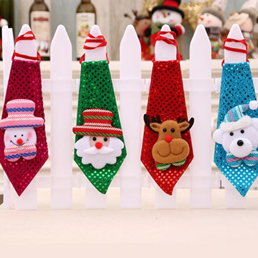 

1pc Christmas Tie Sequins Santa Claus Snowman Reindeer Bear Christmas Decoration For Home Xmas Decoration Kids Toy Ornaments