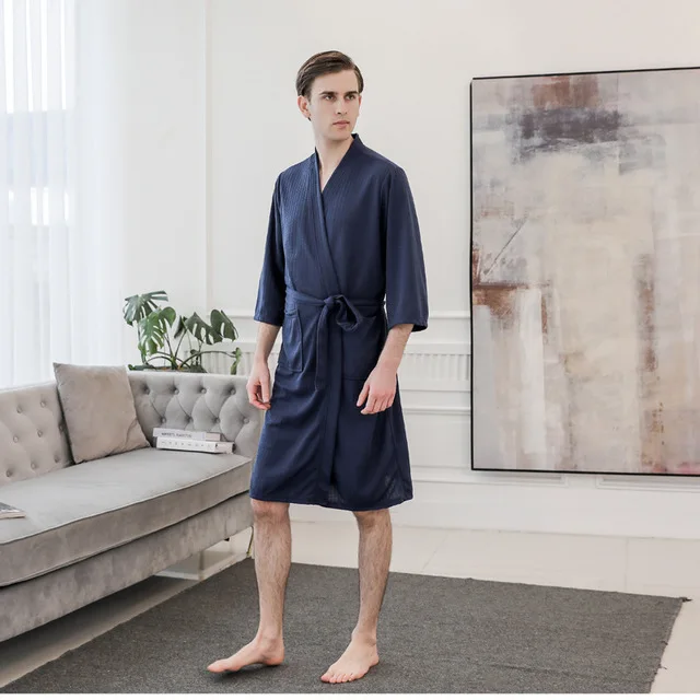 man navy blue Парная ночная рубашка для влюбленных, одежда для сна, банное платье, вафельный Халат размера плюс, халат M, XL, XXXL, сексуальная Мужская/женская ночная рубашка - Цвет: man navy blue