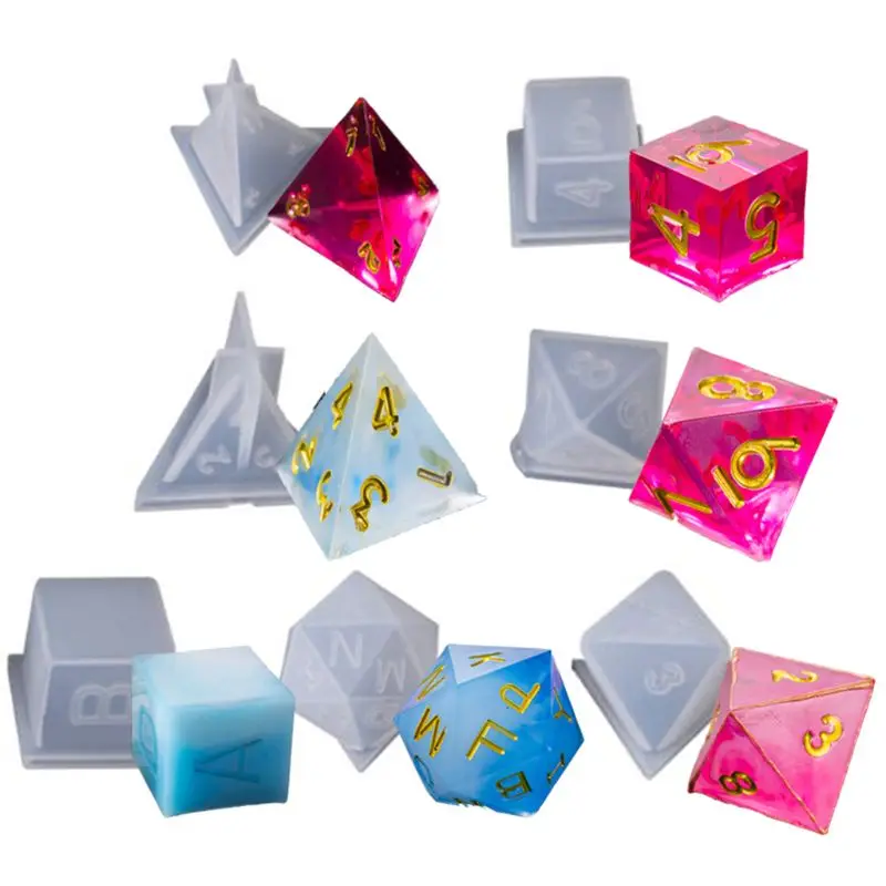 

7 Shapes Epoxy Mold DIY Crystal Triangle Dice Fillet Shape Multi-spec Digital Game High Mirror Dice Molds Silicone Mould Making