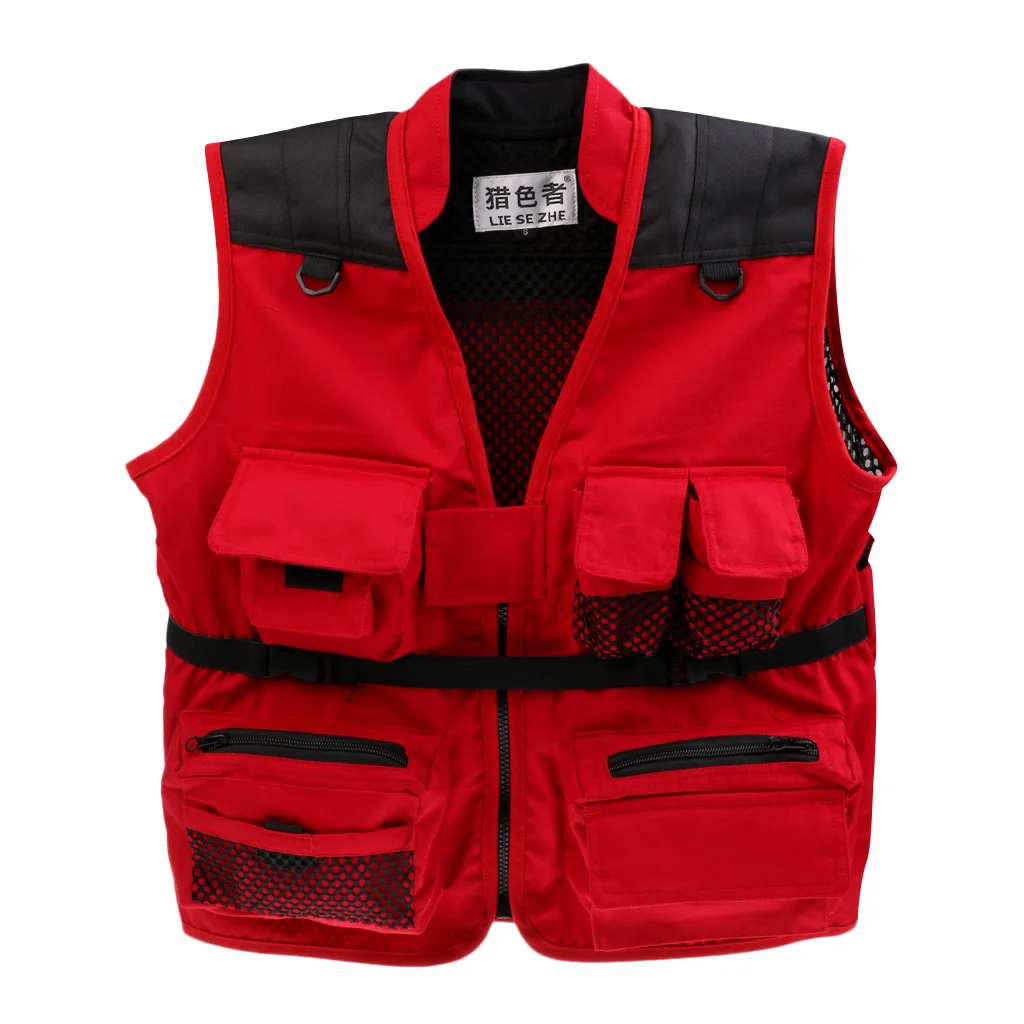 2 Pieces Kids Outdoor Quick Dry Mesh Fly Fishing Vest Multi-Pocket Sport Jacket S M