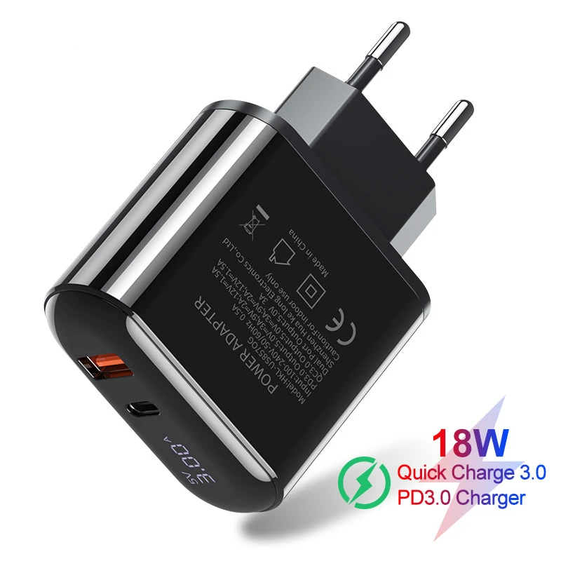 

18W Quick Charge 3.0 USB Charger For iPhone 11 Pro Max LED Display PD 3.0 Fast Charger For Samsung S9 S10 Mobile Phone Charger