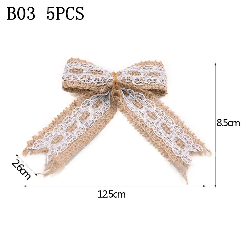 b03 5pcs bow 2 м* 5 см Рождественская лента из мешковины натуральная пряжа для деревенская свадьба украшение DIY бант ремесло лента из мешковины с кружевом лента - Цвет: b03 5pcs bow