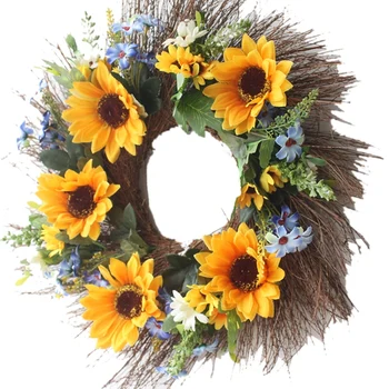 

HOT SALE Decorative Seasonal Wreath Spring/Summer, Front Door or Indoor Wall, 16 Inch Diameter, Sunflower