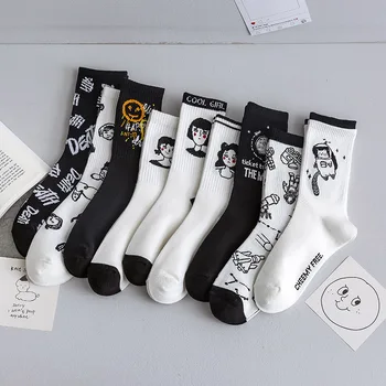 

Cartoon Woman Sock Space Cat Socks for Women Solid Casual Moon Crew Sox Letter Couples Cotton Winter Heart Black White Sokken