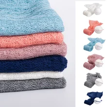 Реквизит для фотосессии новорожденных, аксессуары, одеяло для фотосессии младенцев, однотонное кружевное мягкое растягивающееся детское одеяло, головной убор s