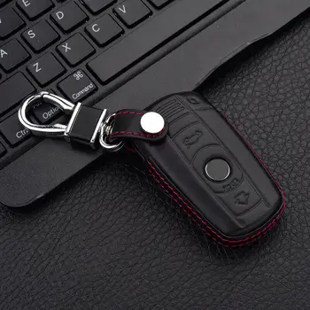 

Black Premium Leather Car Key Case Wear Reisitant 2 Button Remote Fob Cover Bag Car Inner Accessory For BMW 1 3 5 Series