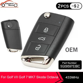 

KEYECU OEM Flip Remote Key Fob 3 Button for Volkswagen MQB Golf VII MK7, for Skoda Octavia A7 2017 P/N: 5G0 959 753 BC