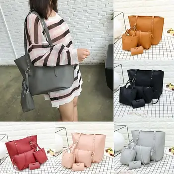 

4pcs Women Fashion Leather Handbag Shoulder Bag Tote Purse Messenger Satchel Set