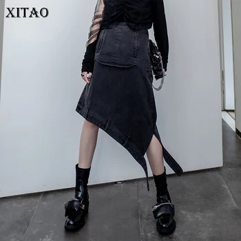 

XITAO Irregular Denim Skirt Women Fashion Personality All Match Zipper 2020 New Autumn High Waist Skirt Goddess Fan ZYQ4347
