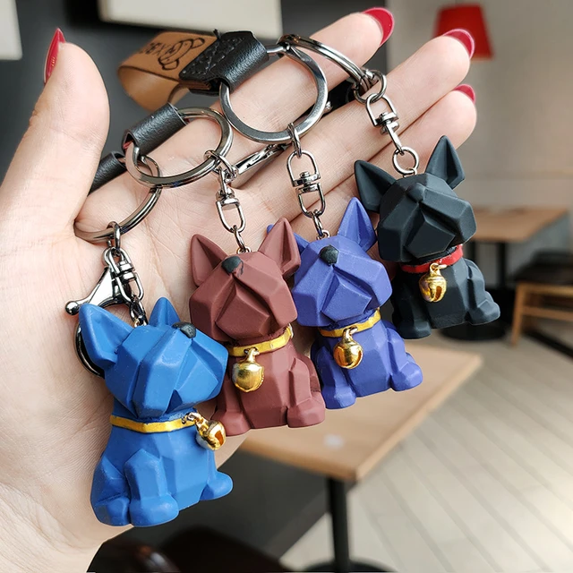 Punk French Bulldog Keychain PU Leather Cute Dog Keychains for Women Bag  Pendant Jewelry Trinket Men
