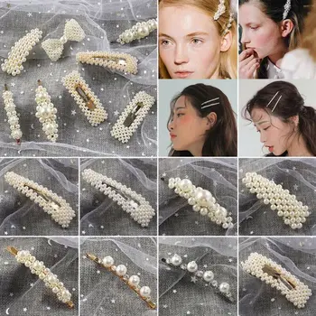 

Korean Style Women Pearl Hair Clip Snap Barrette Stick Hairpin Alloy Headmade Sweet Imitiation Hair Accessories Headwear