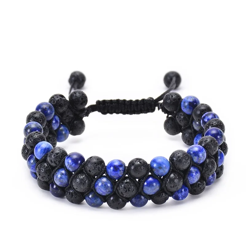 Целебный энергетический Lapis lazuli покрытие из вулканического камня браслет из каменных бус Натуральный камень бисер браслет эфирное масло плетеная веревка Браслеты Для мужчин