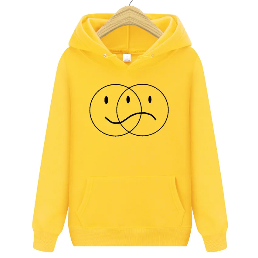 

Men Smile Face Printed Fleece Hoodies Sweatshirts Fashion Unisex Streetwear Hip Hop Casual Pullover Hooded Male Tops sudaderas